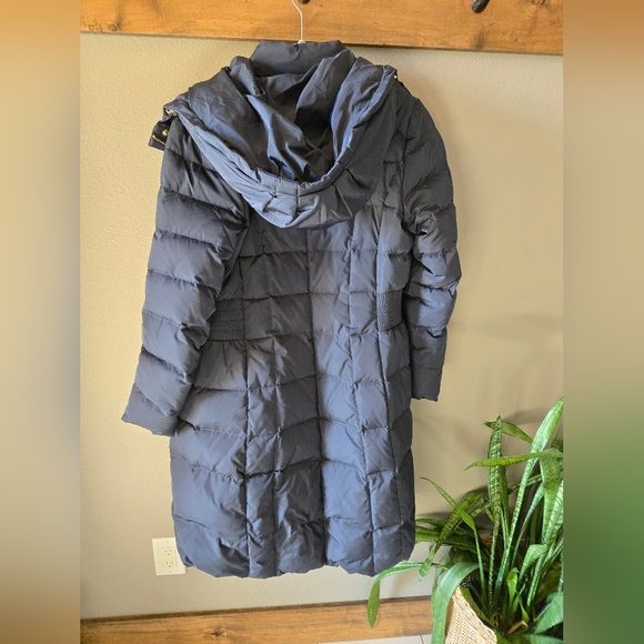 COLE HAAN Puffer Coat navy Gold S Long Length Winter Warm Apres Ski Down Fill - Picture 5 of 12